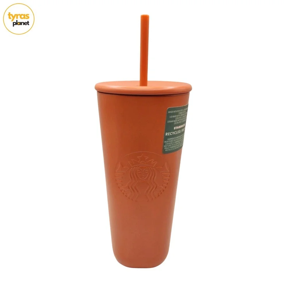 Starbucks 2024 Terracotta Recycled Stainless Steel Triangle Tumbler w Straw 24oz
